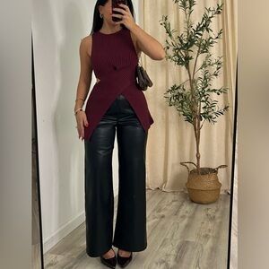 Black Leather Wide-Leg Pants